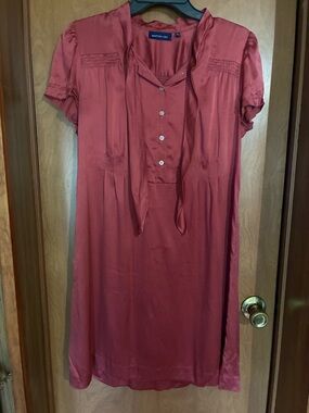 Martin + OSA 100% Silk Rust Red Button Tie-Neck Dress Size Medium